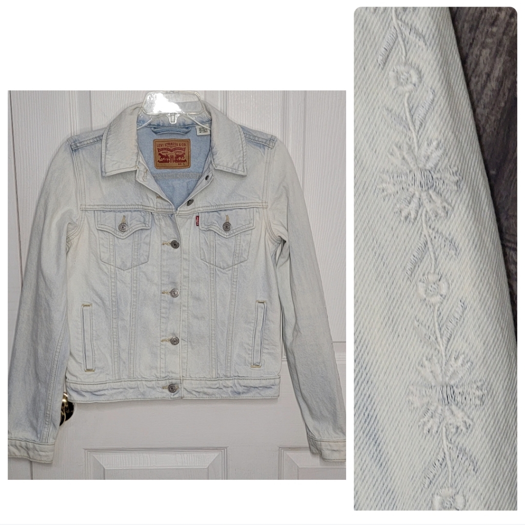 Levi's Embroidered Floral Sleeve Trucker Denim Jacket